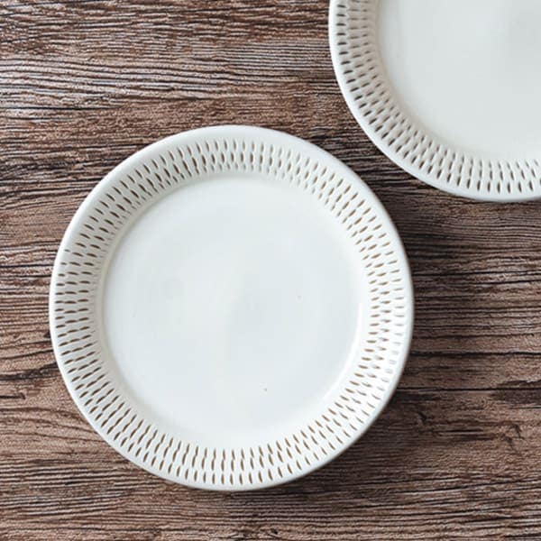 小石原焼 カネハ窯 飛び鉋プレート【大】（白×白ツヤ）