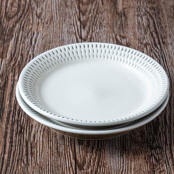 小石原焼 カネハ窯 飛び鉋プレート【中】（白×白ツヤ）