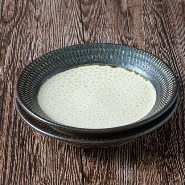 小石原焼 カネハ窯 飛び鉋プレート【中】（茶マット）