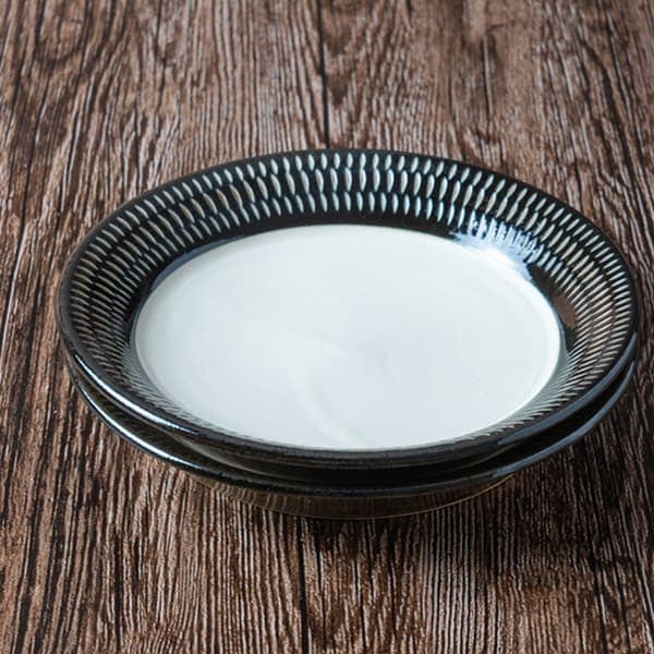 小石原焼 カネハ窯 飛び鉋プレート(黒×白ツヤ)【小】