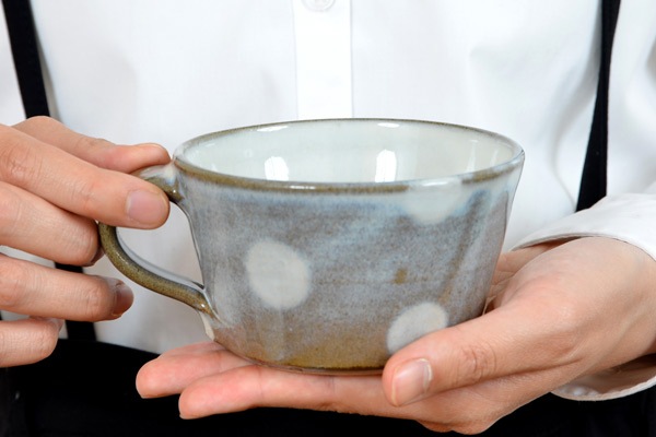 小石原焼 ヤママル窯 水玉スープカップ (白)