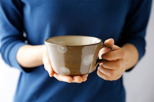 小石原焼 ヤママル窯 水玉スープカップ(茶)