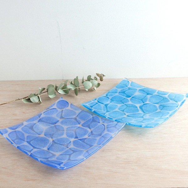 琉球ガラス　グラスアート藍　Minasoko プレート19.5cm(ブルー) (ラッピング・熨斗不可)