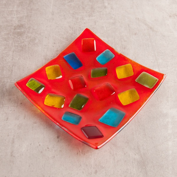 琉球ガラス　グラスアート藍　万華鏡プレート 14cm(赤) (ラッピング・熨斗不可)