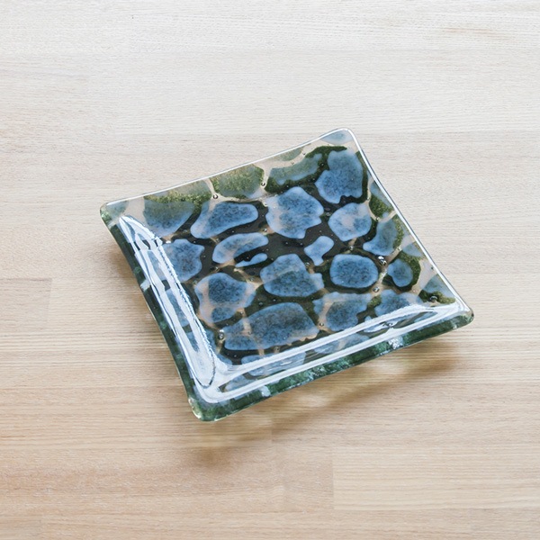 琉球ガラス グラスアート藍　GUSUKU プレート15cm(知念城 Chinen Gusuku) (ラッピング・熨斗不可)