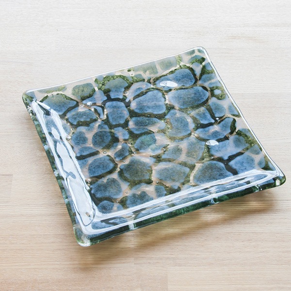 琉球ガラス グラスアート藍　GUSUKU プレート20cm(知念城 Chinen Gusuku) (ラッピング・熨斗不可)