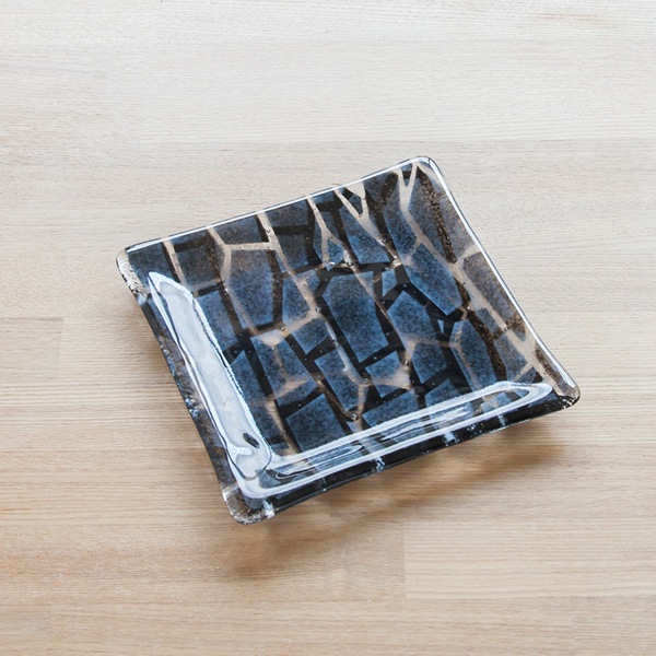 琉球ガラス グラスアート藍　GUSUKU プレート15cm(今帰仁城 Nakijin Gusuku) (ラッピング・熨斗不可)