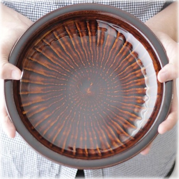 小石原焼 圭秀窯 刷毛目皿(飴釉)