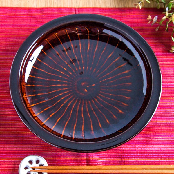 小石原焼 圭秀窯 刷毛目皿(飴釉)