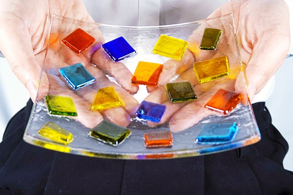 琉球ガラス グラスアート藍 万華鏡プレート 14cm角(クリア) (ラッピング・熨斗不可)