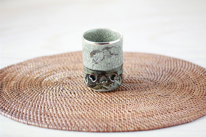 大堀相馬焼 松永窯 縁金付二重湯呑み