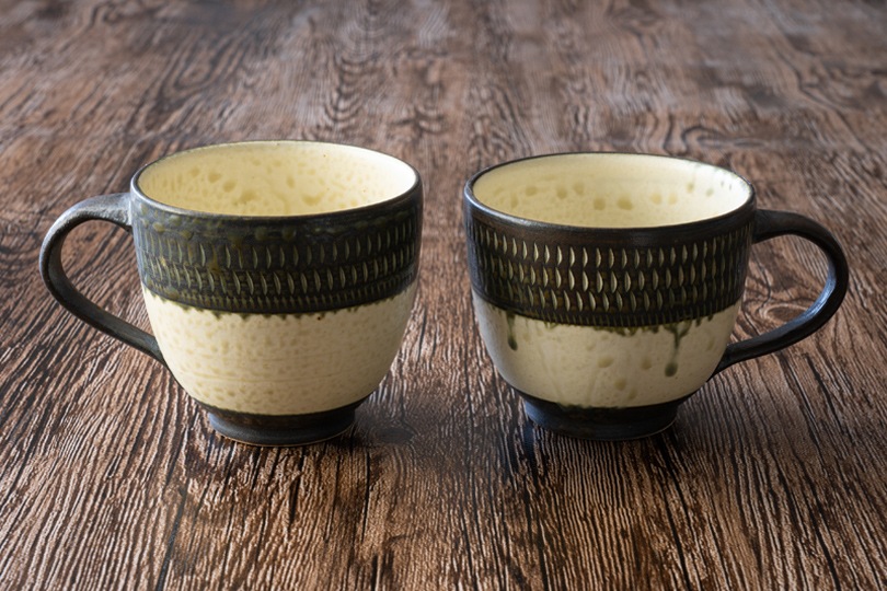 小石原焼 カネハ窯 飛び鉋モーニングカップ(茶マット)