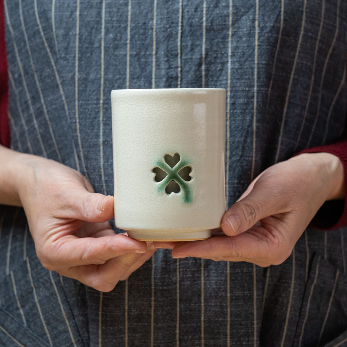 大堀相馬焼 松永窯 二重湯呑み【アイボリー】大