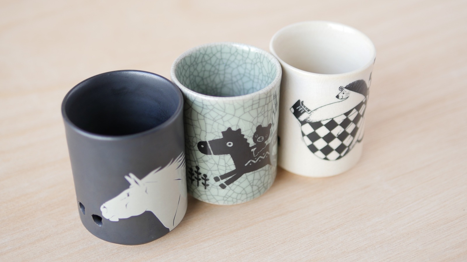 大堀相馬焼 松永窯 KACHI-UMA 選べる3つセット 二重湯呑み