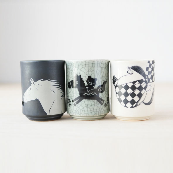 大堀相馬焼 松永窯 KACHI-UMA 選べる3つセット 二重湯呑み