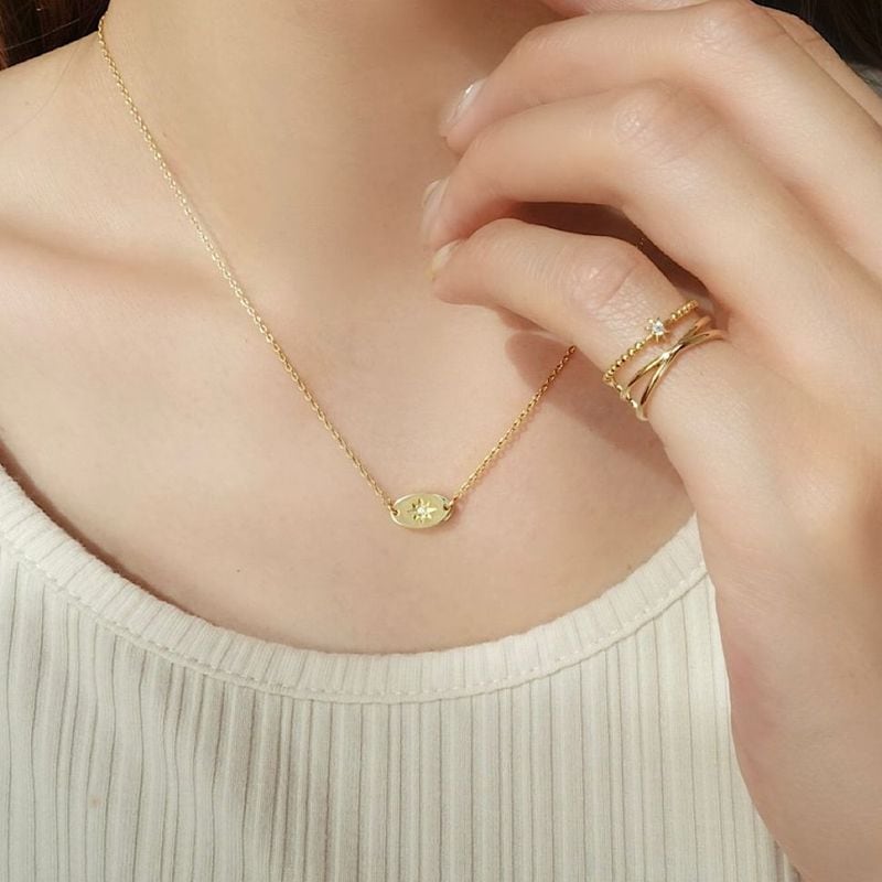 サンストーンプレートネックレス【ニッケルフリー】