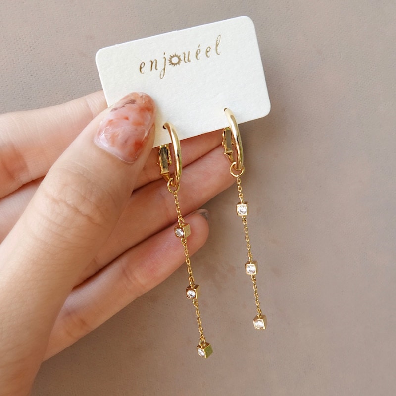 2wayキューブチェーンピアス【ニッケルフリー】