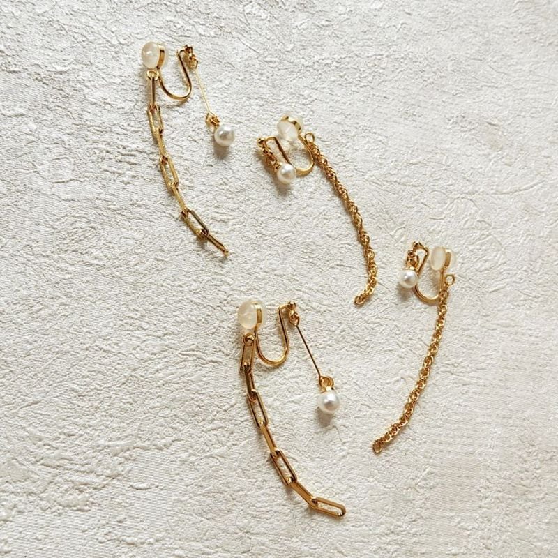 バックチェーンパールイヤリング【ニッケルフリー】