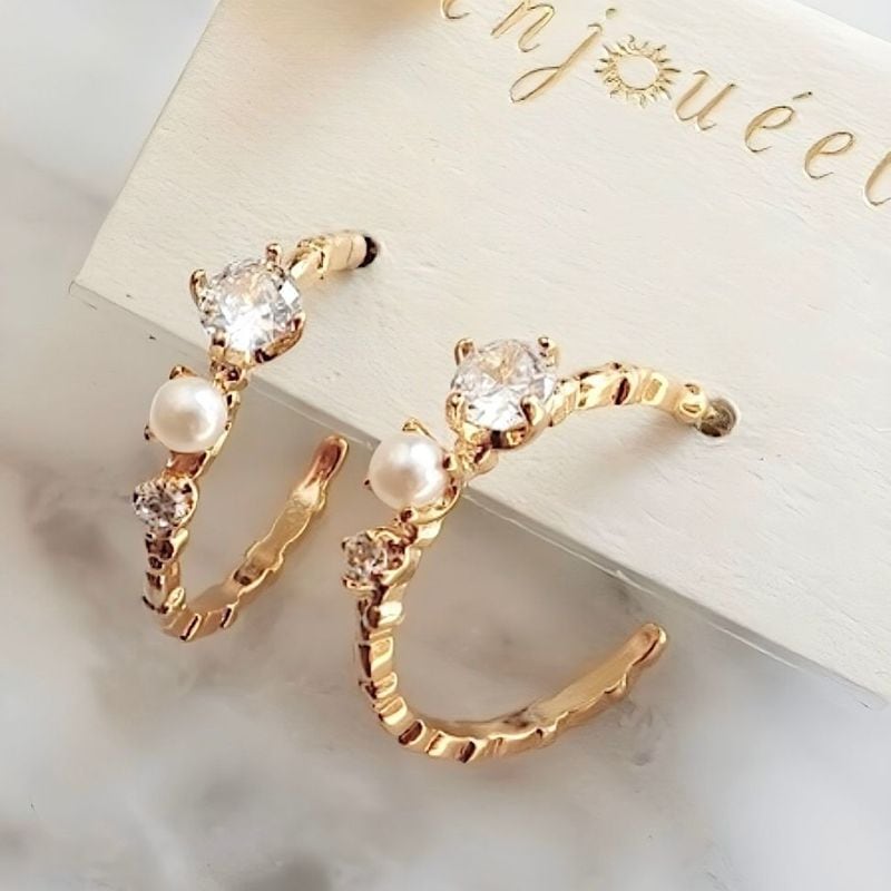 フープストーンパールピアス【ニッケルフリー】