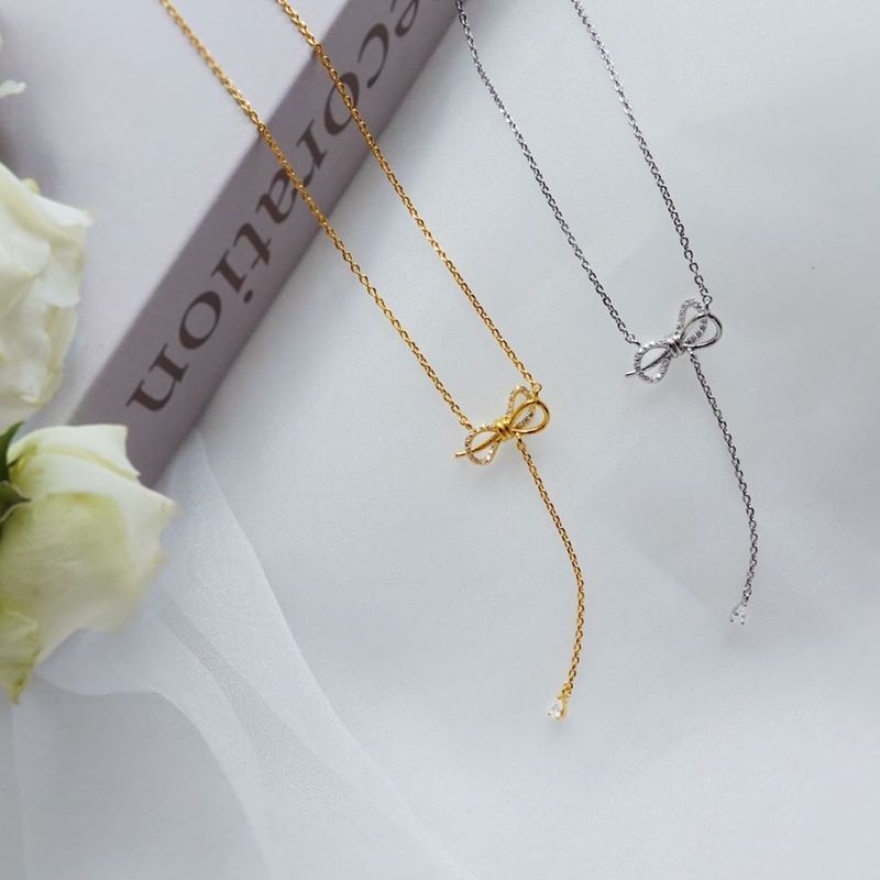 ダブルリボンチェーンネックレス【ニッケルフリー】