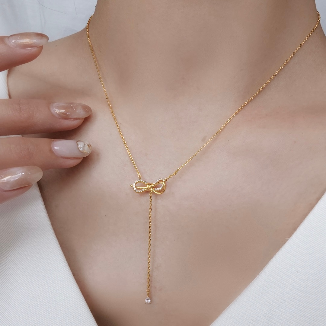 ダブルリボンチェーンネックレス【ニッケルフリー】 | オリジナル