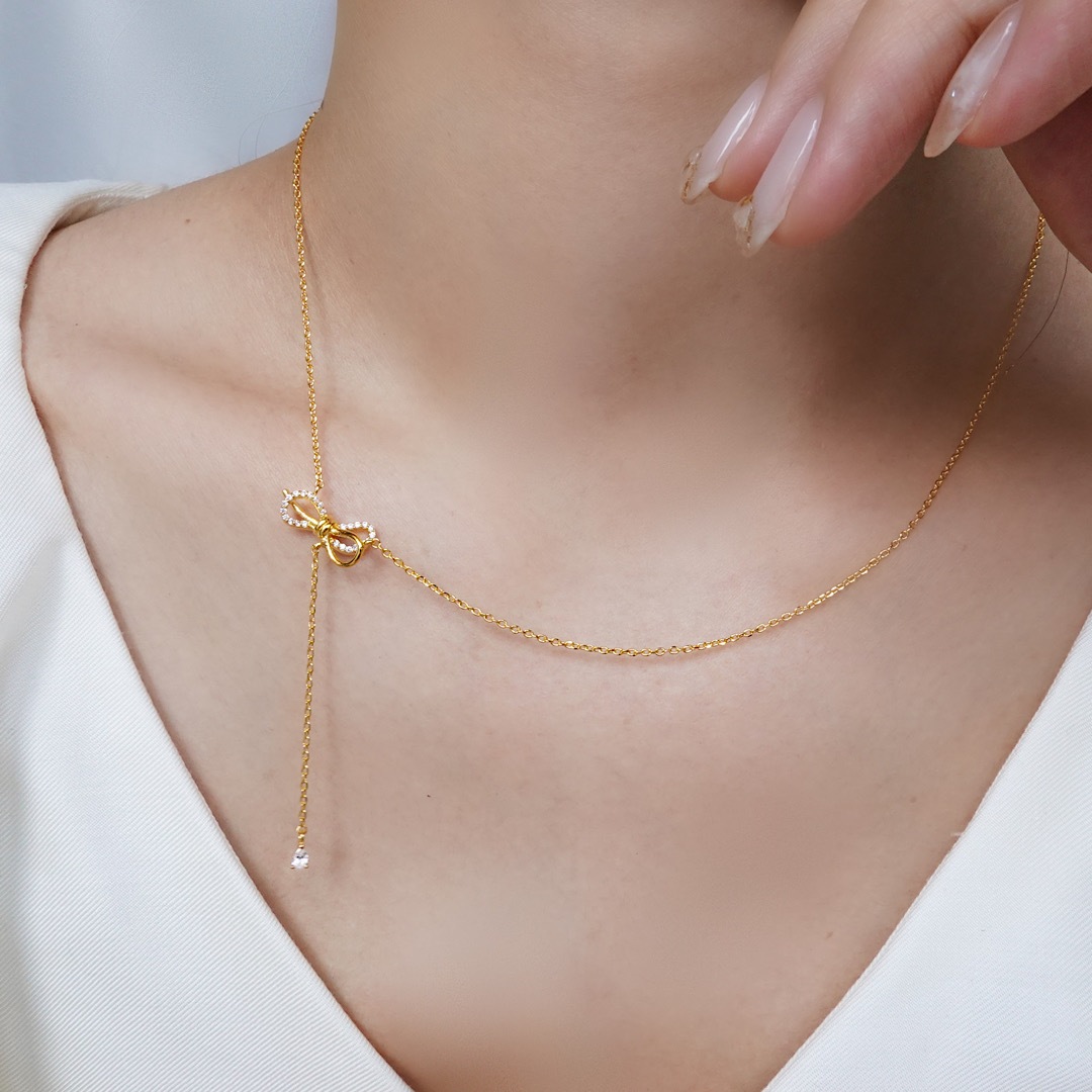 ダブルリボンチェーンネックレス【ニッケルフリー】 | オリジナル