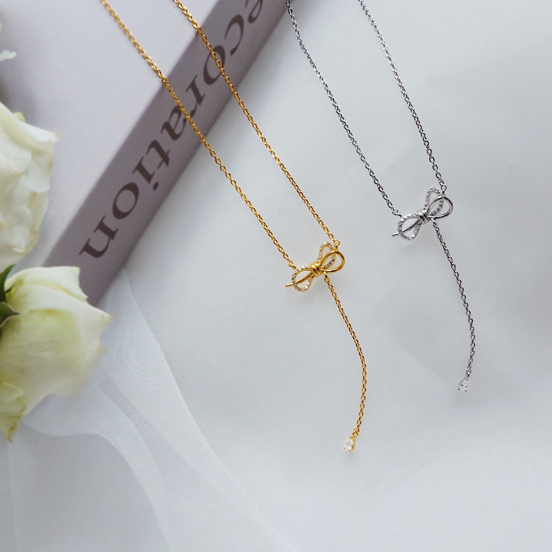 ダブルリボンチェーンネックレス【ニッケルフリー】 | オリジナル