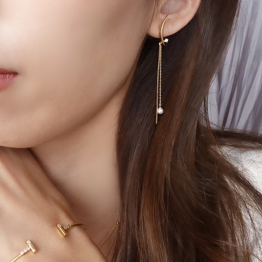 ムーンチェーンパールピアス ニッケルフリー オリジナルアクセサリー通販サイト Enjoueel アンジュエール