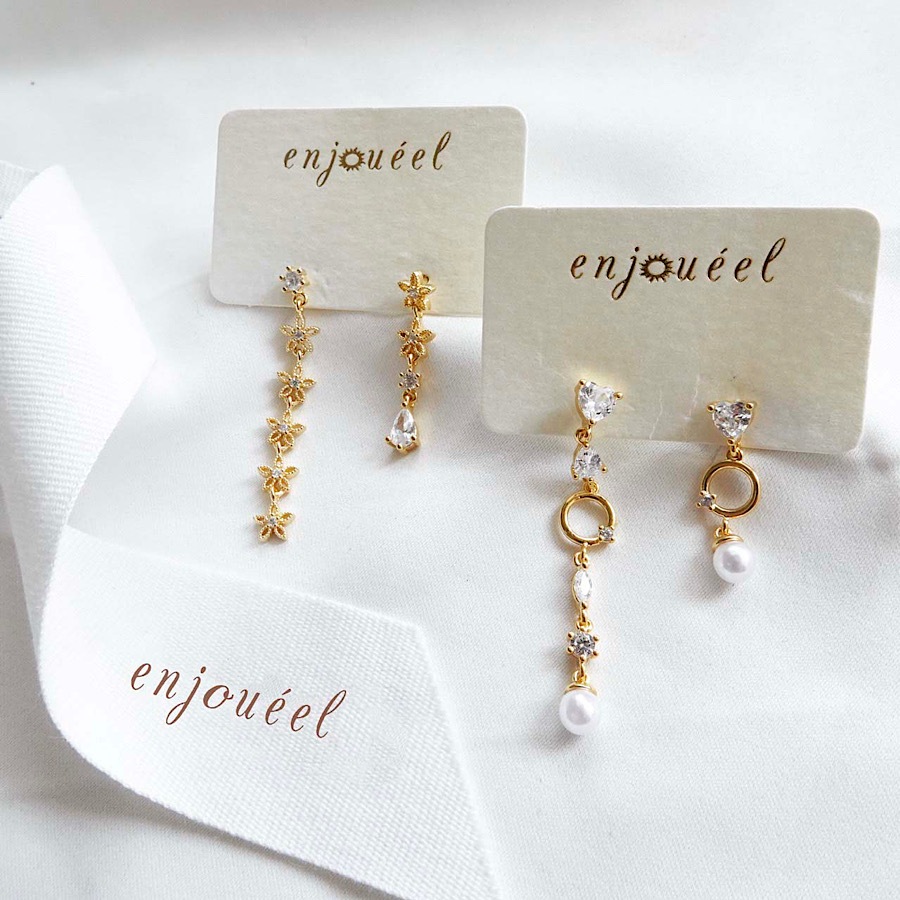 フラワーチェーンドロップピアス ニッケルフリー オリジナルアクセサリー通販サイト Enjoueel アンジュエール