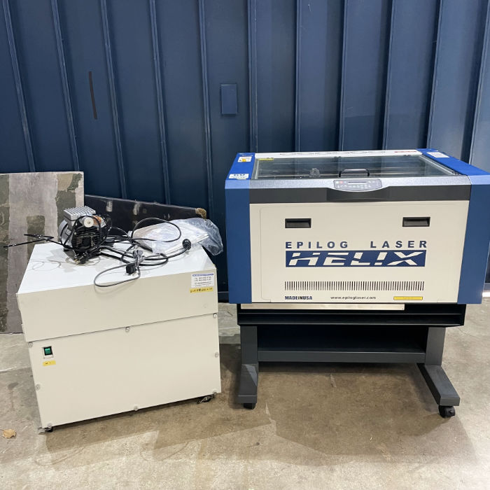 【中古】 レーザー加工機 Helix 24 60W 2018年製 粉塵機(LCC400R)・コンプレッサー(DP-40C)付 現状渡し 【動産王】愛知☆送料無料