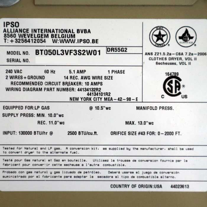 【中古】コイン式乾燥機 DR55 IPSO 24kg 業務用 60Hz 西日本専用 LPガス  【動産王】千葉★引取限定