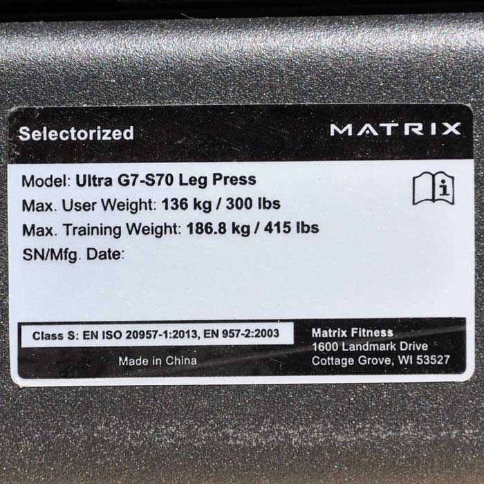 中古】レッグプレス GS-S70 MATRIX フィットネス エクササイズ