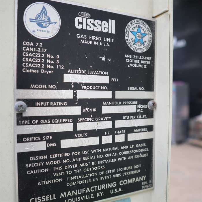 【中古】乾燥機 L36URS30G CISSELL 23kg 業務用 LPG 西日本専用 60Hz  【動産王】千葉☆送料無料