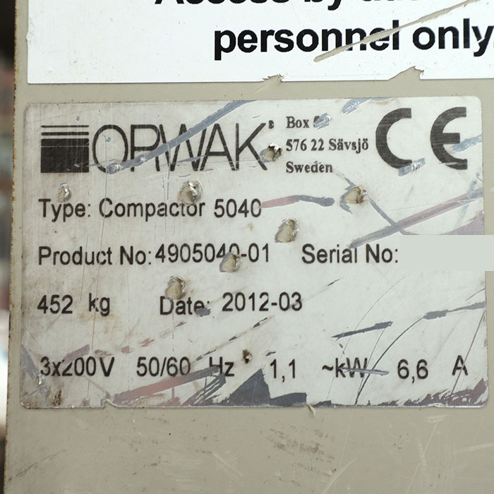【中古】ペットボトル 圧縮減容機 Compactor 5040 オーワック ORWAK 2012年 リサイクル PET 【動産王】千葉☆送料無料