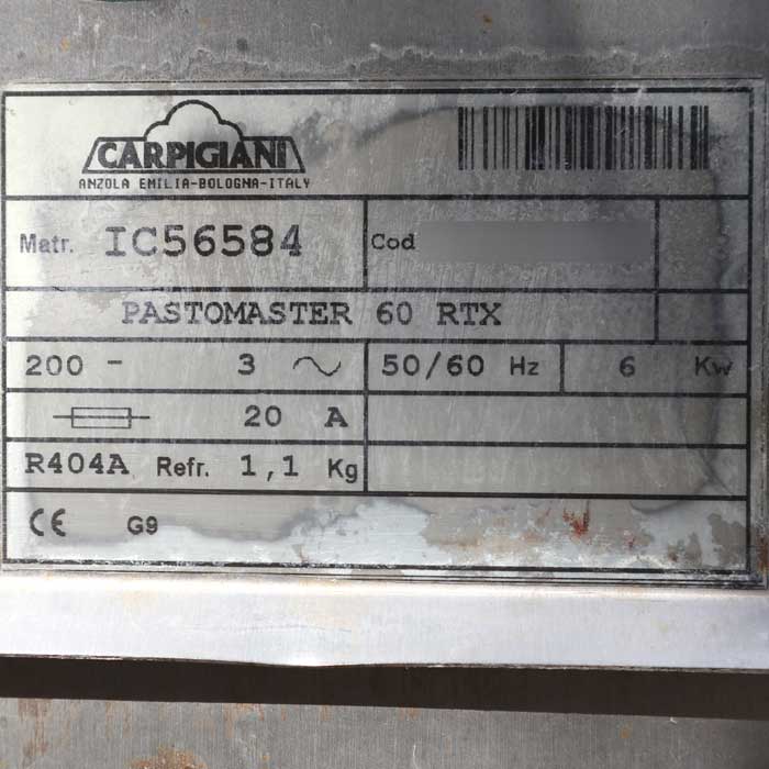 【中古】全自動アイスクリーム原料殺菌器 パストマスター 60 RTX カルピジャーニ 2009年頃 水冷式 【動産王】千葉☆送料無料