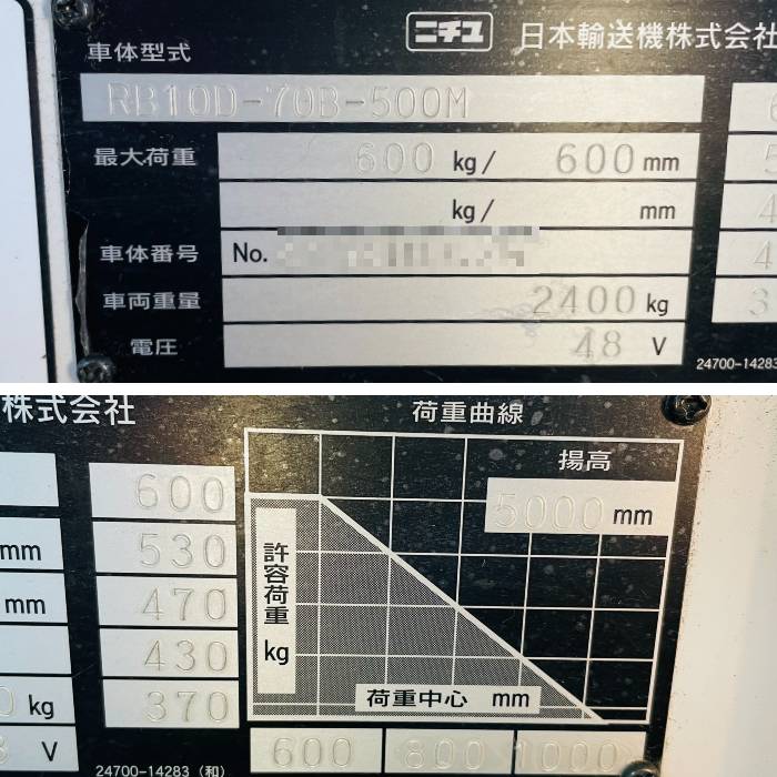 【中古】バッテリーフォークリフト RB10D-70B-500M ニチユ 2011年 ピッカーエース【動産王】札幌★引取限定