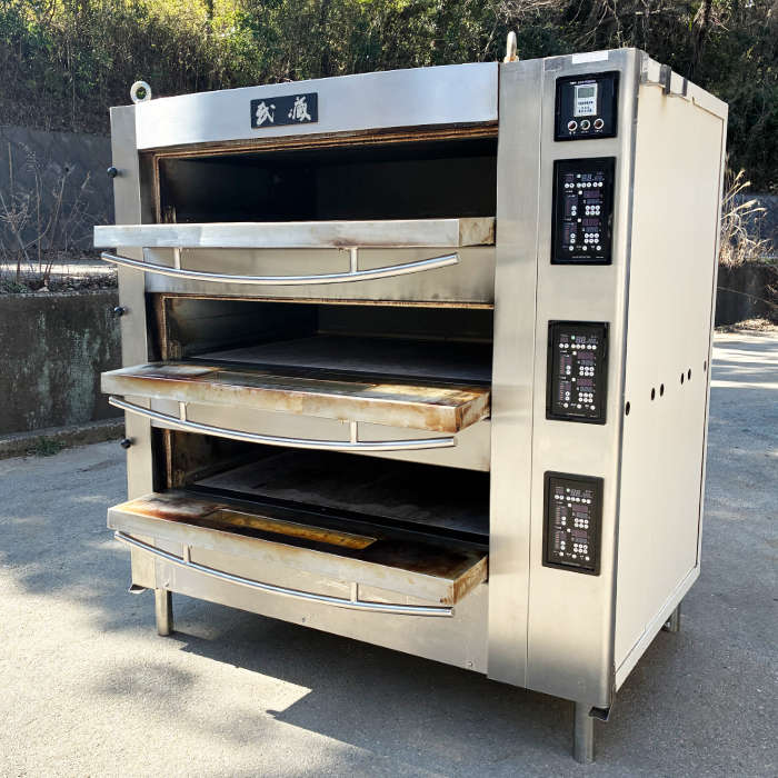 中古|武蔵オーブン 3段 スチーム付 三相200V ベーカーズプロダクション 庫内1100*800 デッキオーブン 製パン |動産王|千葉|送料無料