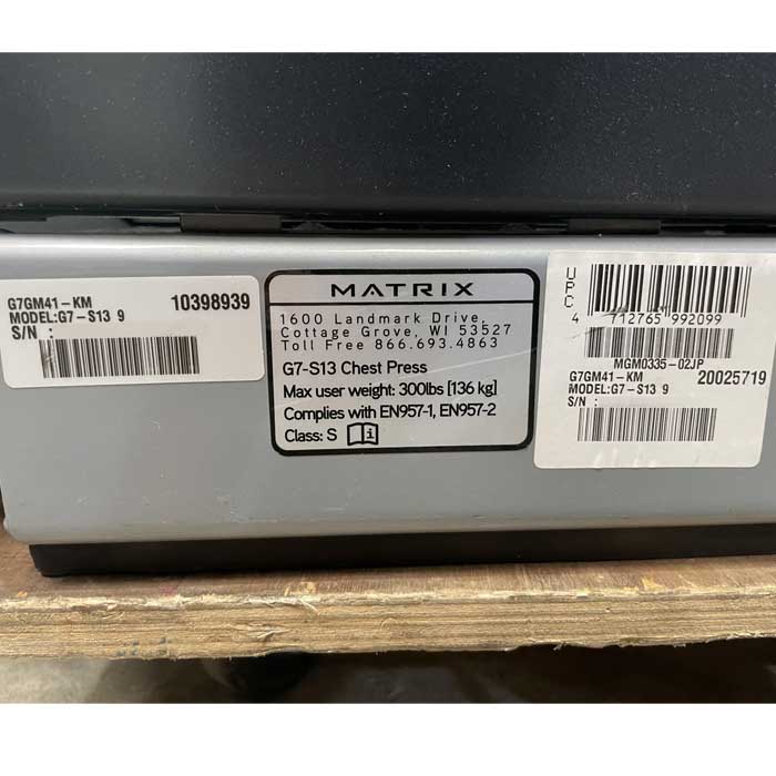 【中古】チェストプレス G7-S13 Matrix マトリックス 2009年 ジム フィットネス 【動産王】名古屋☆送料無料