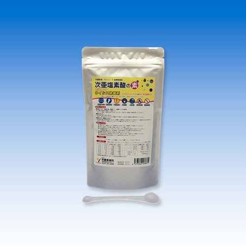 次亜塩素酸の素<br>
※スプーン付<br>
内容量：120ｇ<br>
サイズ：H205㎜×W115㎜<br>
※外袋が白・銀と変わる場合がございます。ご了承下さい。
