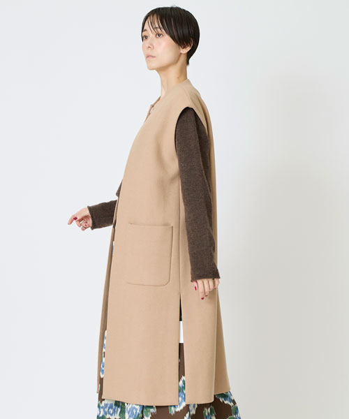 カシミヤ混ダブルクロスロングジレ【11/12以降お届け】