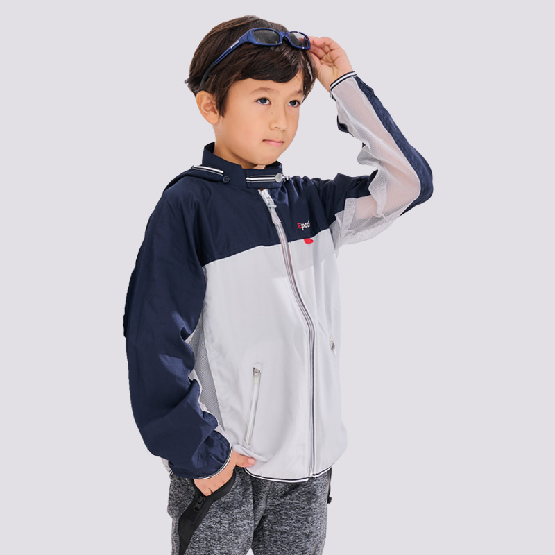 子どもの日焼け対策は着るだけ！　サンブロックＵＶメッシュパーカー　ネイビー×グレー　