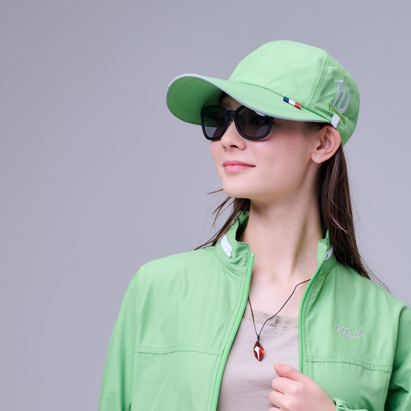 【目の紫外線対策にも！】つば長フェイスガードキャップ　グリーン　紫外線対策　エポカル