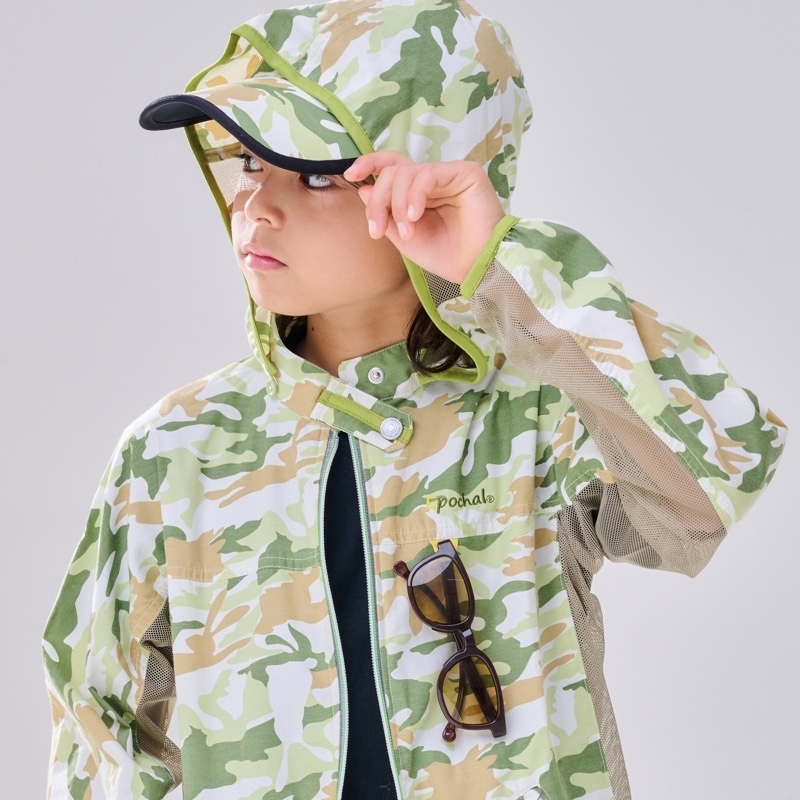 【子供用】　サンブロックＵＶメッシュパーカー　カモフラグリーン　UVカットアウター