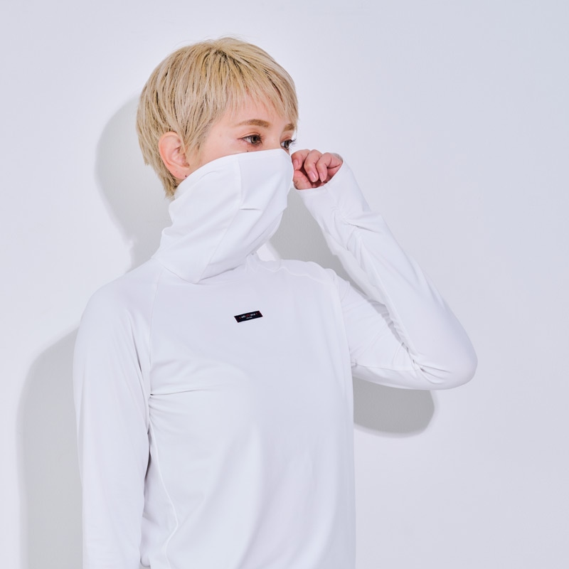 UVカット 超ハイネックロングスリーブ＆手の甲ガードつきストレッチシャツ