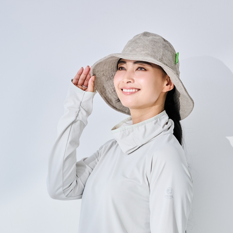 保水力№1　汗かきの方にもおすすめ　UVカットパイルハット　保冷剤も入れられます！