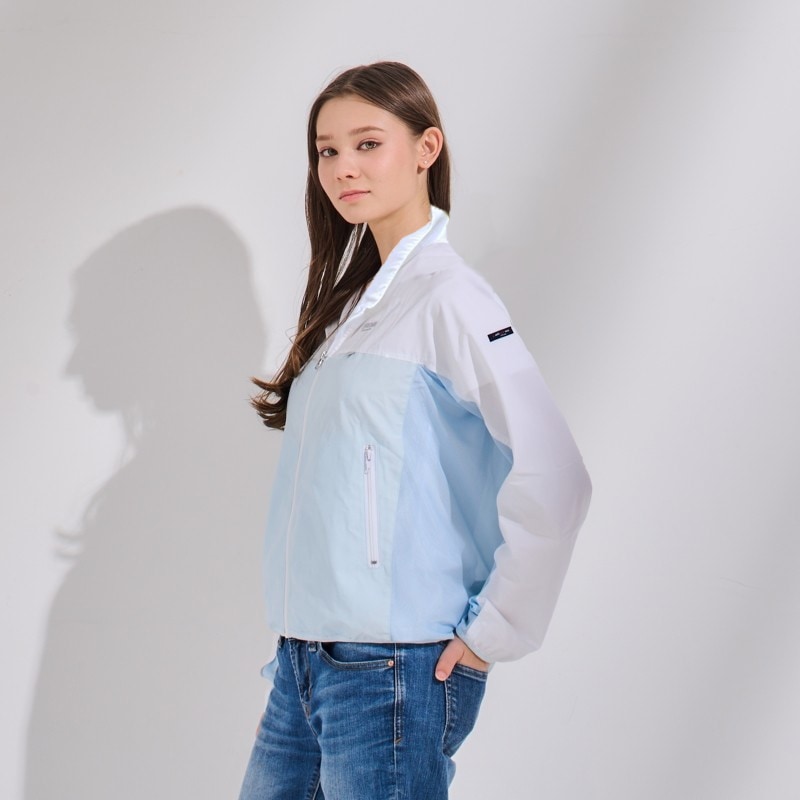 2WAY　サンブロックUVメッシュパーカー　超軽量・撥水マント付　【ホワイト×ブルー】　紫外線対策　エポカル