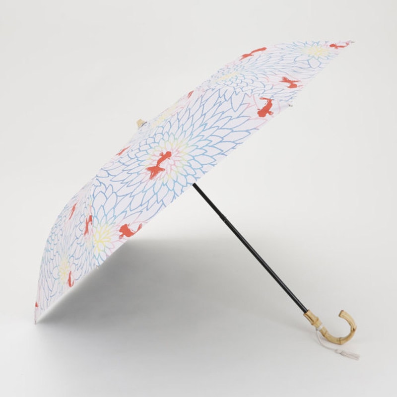 晴雨兼用2段ミニ折り畳み傘　金魚（金赤/きんあか）50ｃｍ　遮熱・遮光　