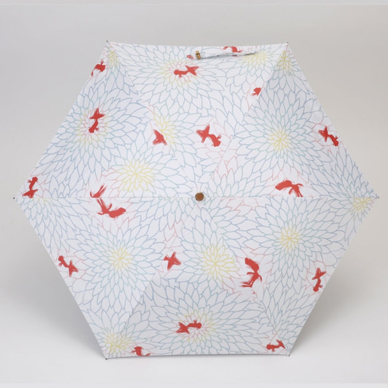 晴雨兼用2段ミニ折り畳み傘　金魚（金赤/きんあか）50ｃｍ　遮熱・遮光　