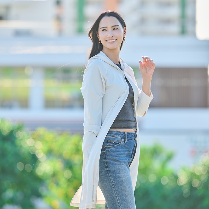 ご予約製品【近赤外線と紫外線をともにカットする】マジック3WAYフード付きロングカーディガン　Trubeaute(R)（トゥルーボーテ）　アイボリー