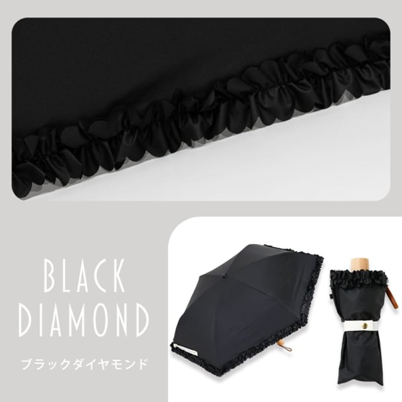 センテリオ（フリル）　晴雨兼用折りたたみ日傘　50ｃｍ　遮熱・遮光　ブラック